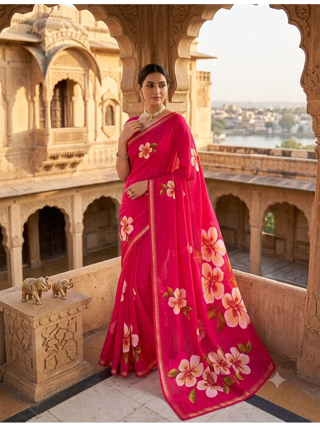 Peachmode Pink Georgette Saree - Image 1