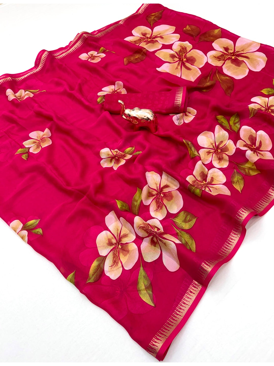 Peachmode Pink Georgette Saree - Image 2