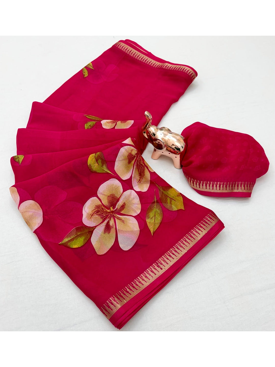 Peachmode Pink Georgette Saree - Image 3