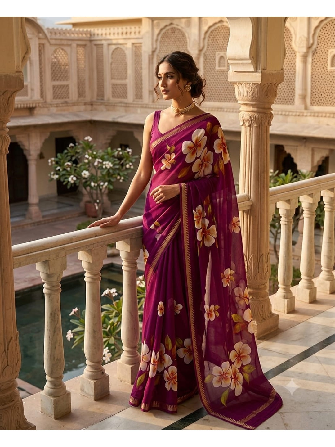 Peachmode Wine Georgette Saree - Image 1
