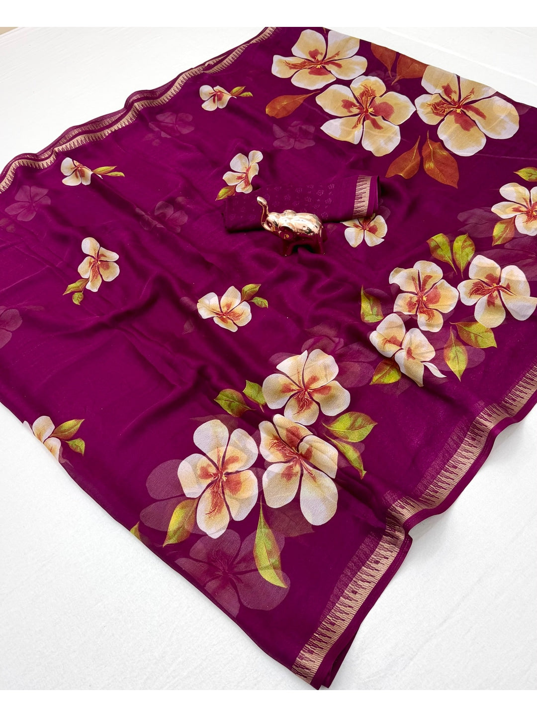 Peachmode Wine Georgette Saree - Image 3