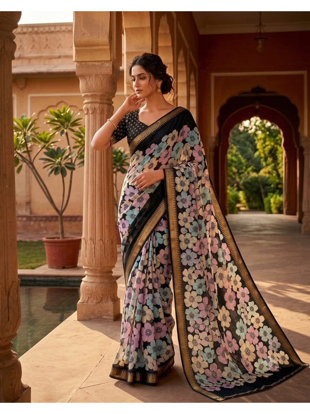 Peachmode Multicolor Georgette Saree - Image 1