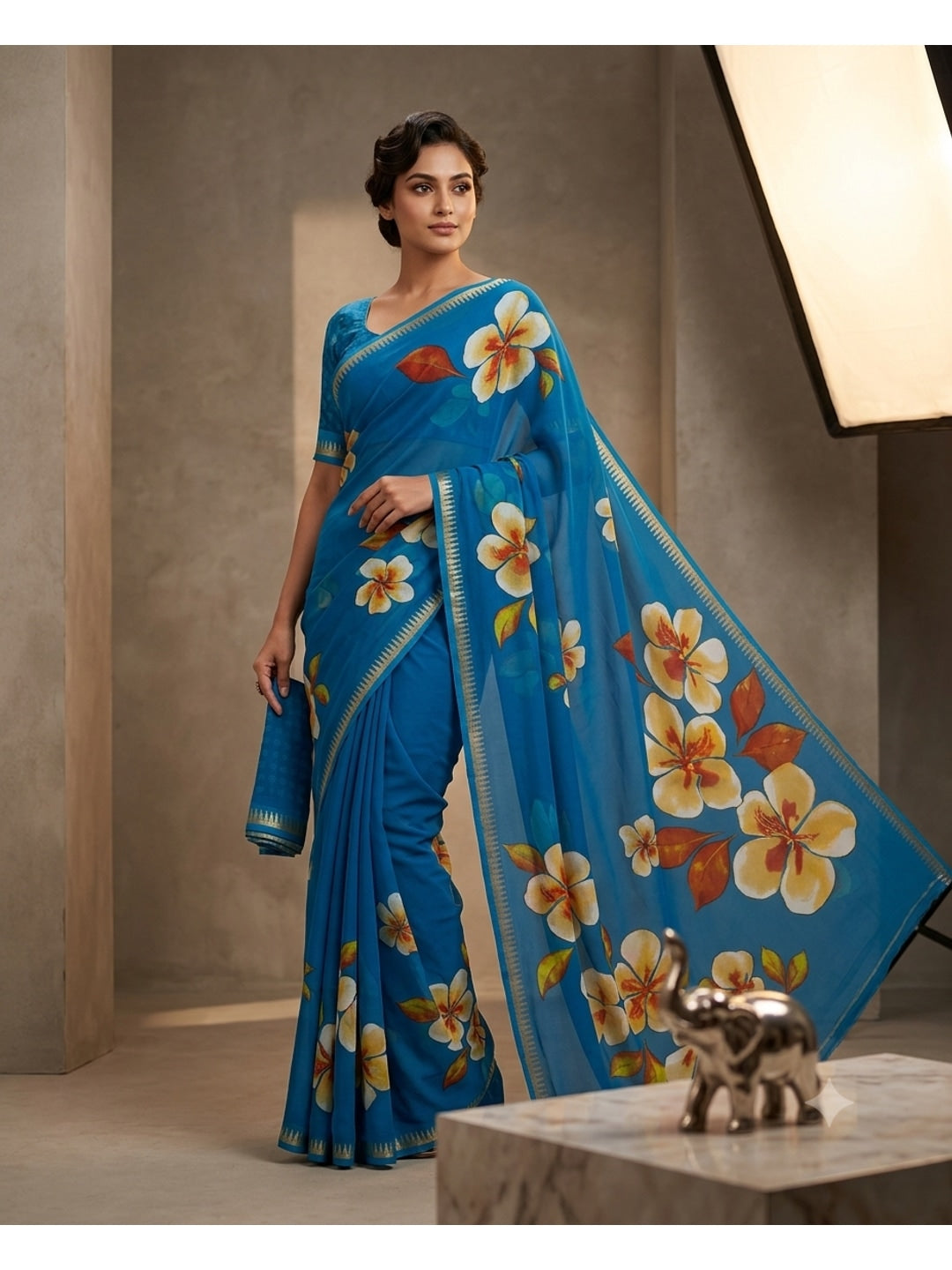 Peachmode Blue Georgette Saree - Image 1