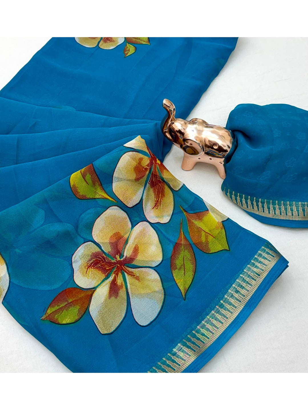 Peachmode Blue Georgette Saree - Image 4