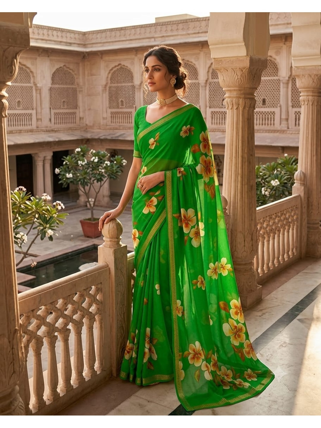 Peachmode Green Georgette Saree - Image 1
