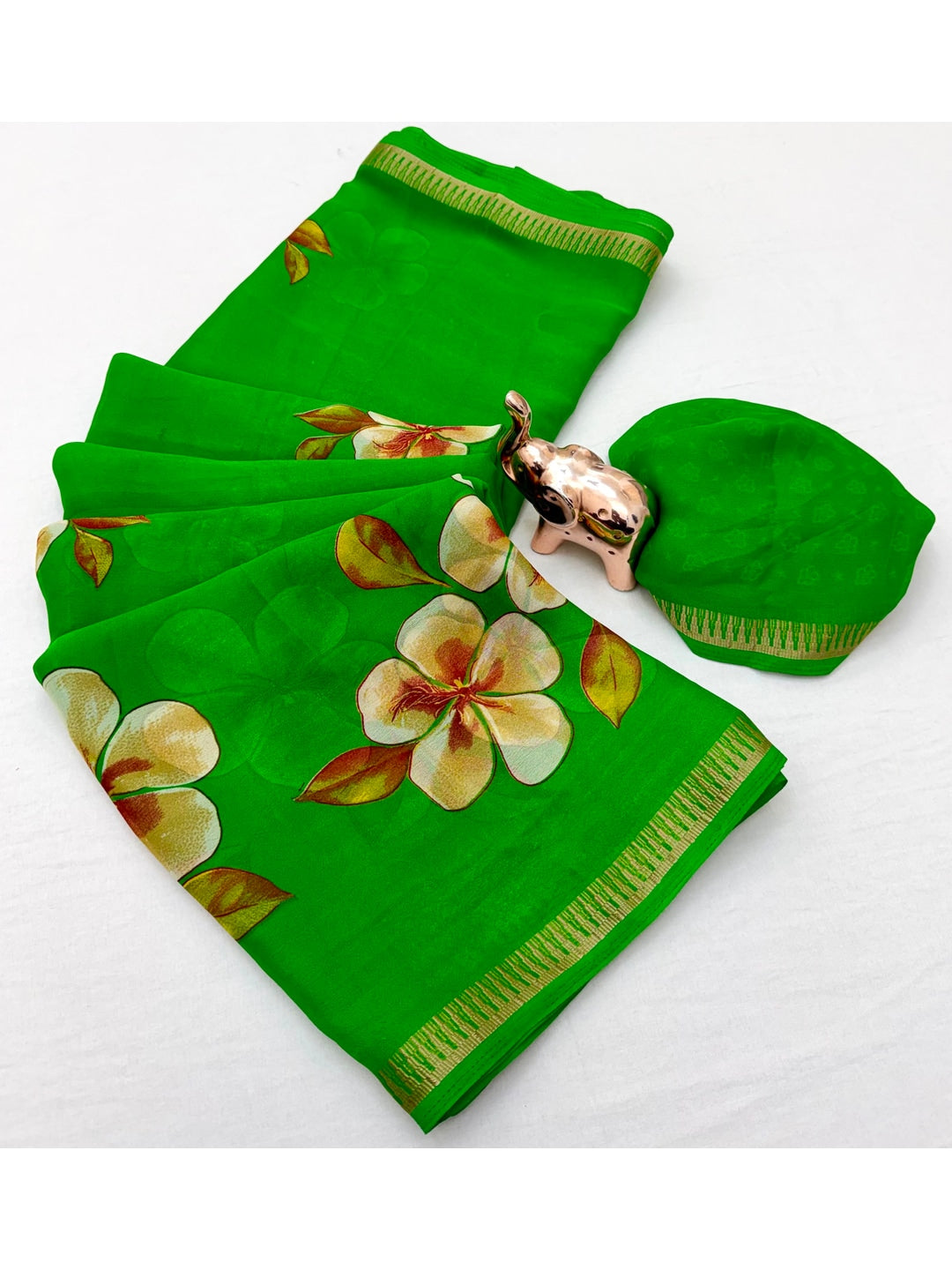 Peachmode Green Georgette Saree - Image 3
