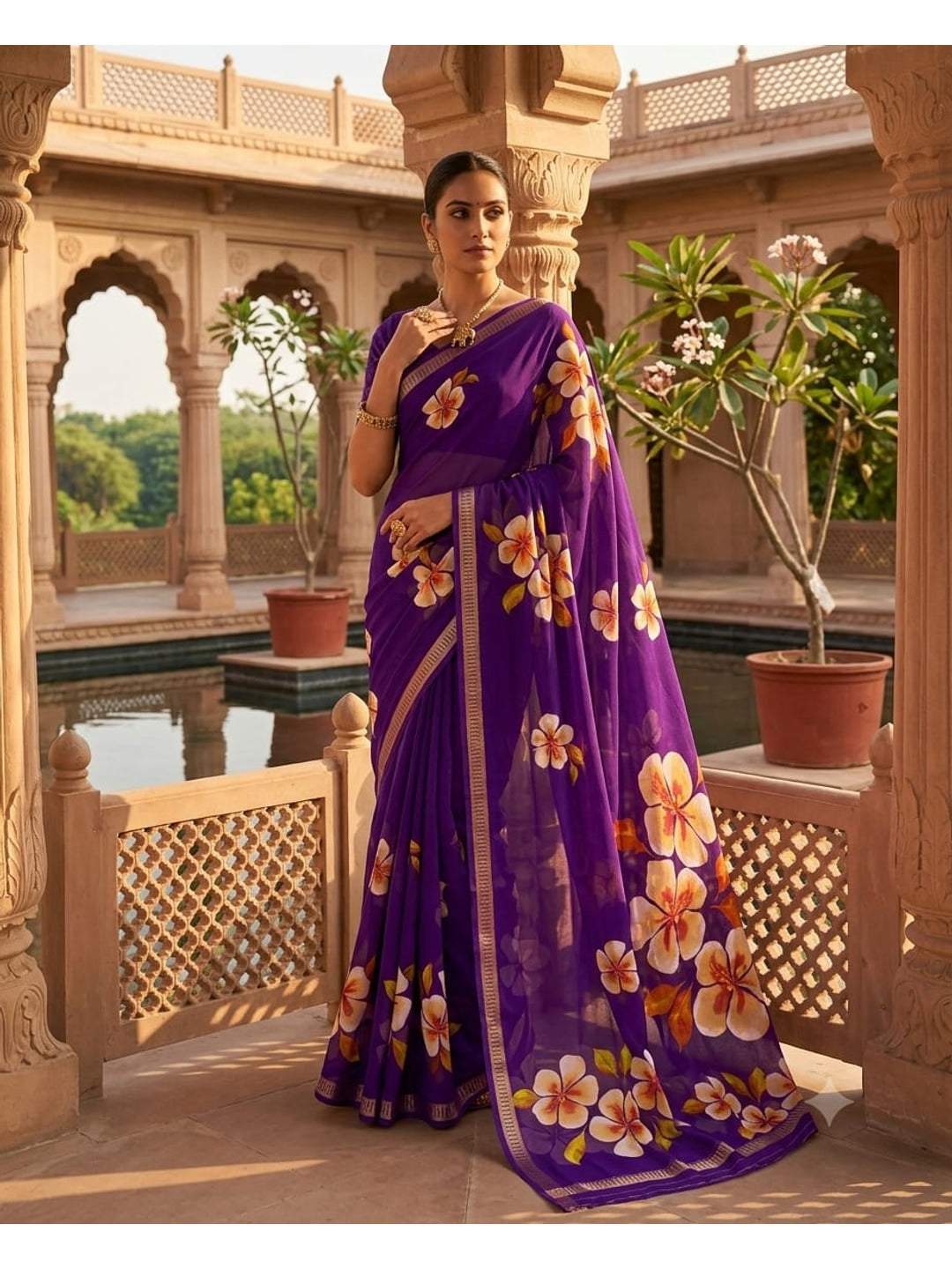 Peachmode Purple Georgette Saree - Image 1