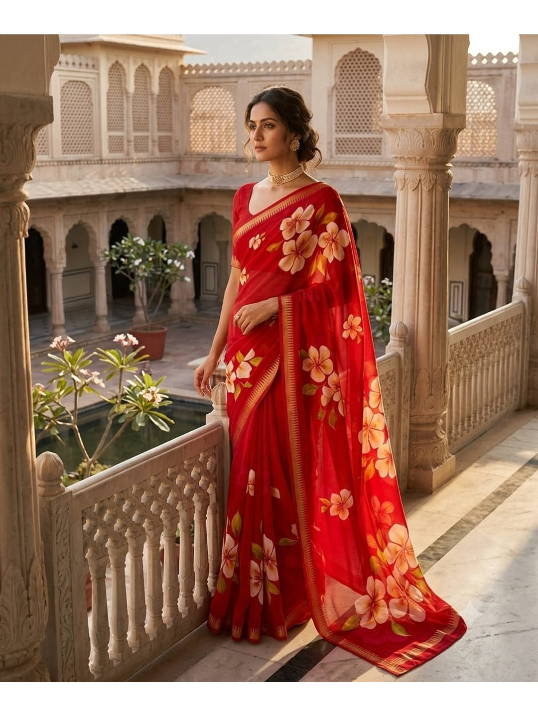 Peachmode Red Georgette Saree - Image 1