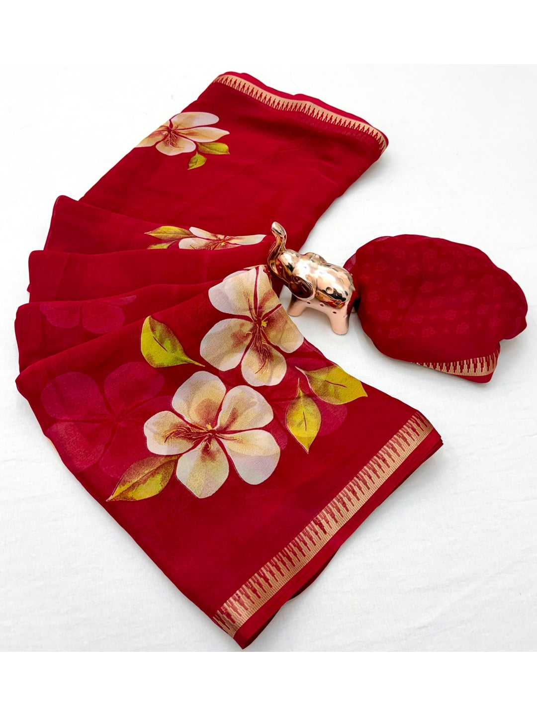 Peachmode Red Georgette Saree - Image 3