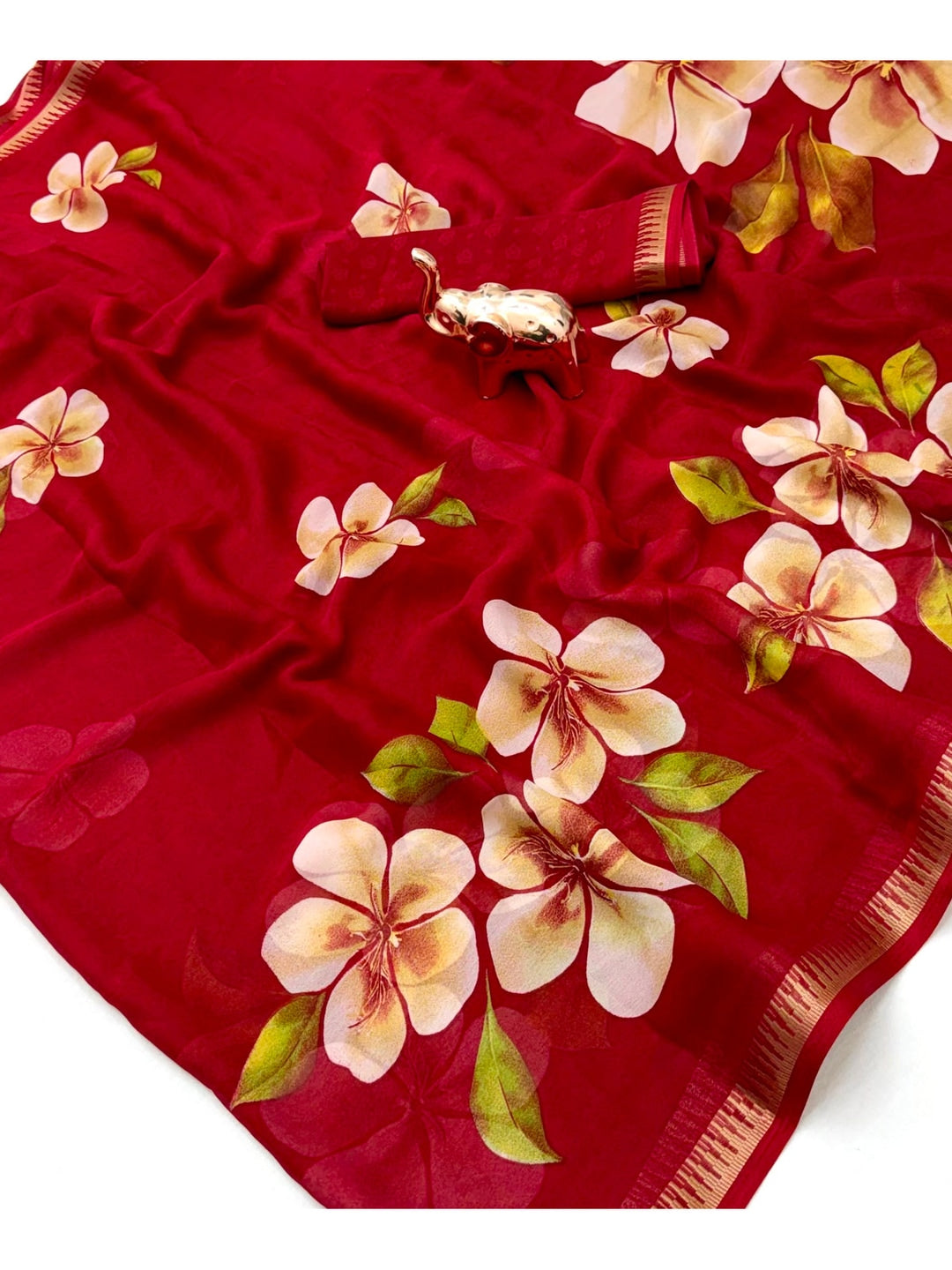 Peachmode Red Georgette Saree - Image 4