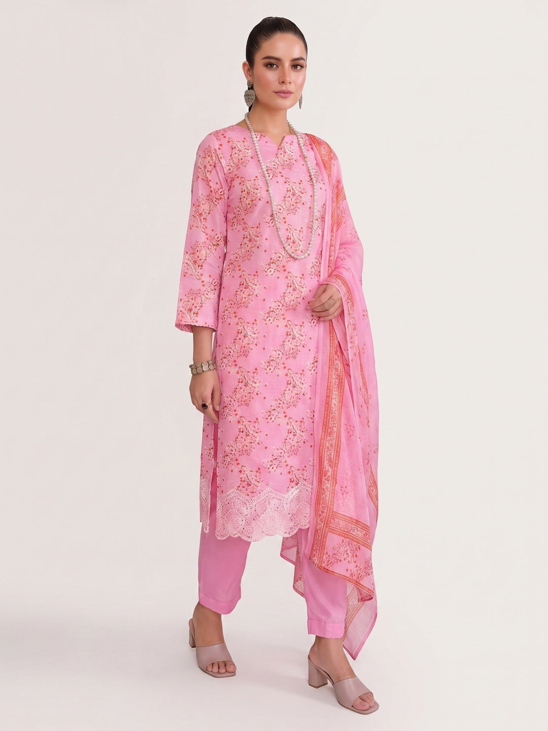 Pink Floral Digital Printed Pure Cotton Salwar Suit - Image 3
