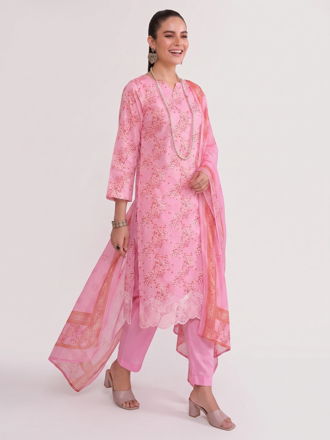 Pink Floral Digital Printed Pure Cotton Salwar Suit - Image 6