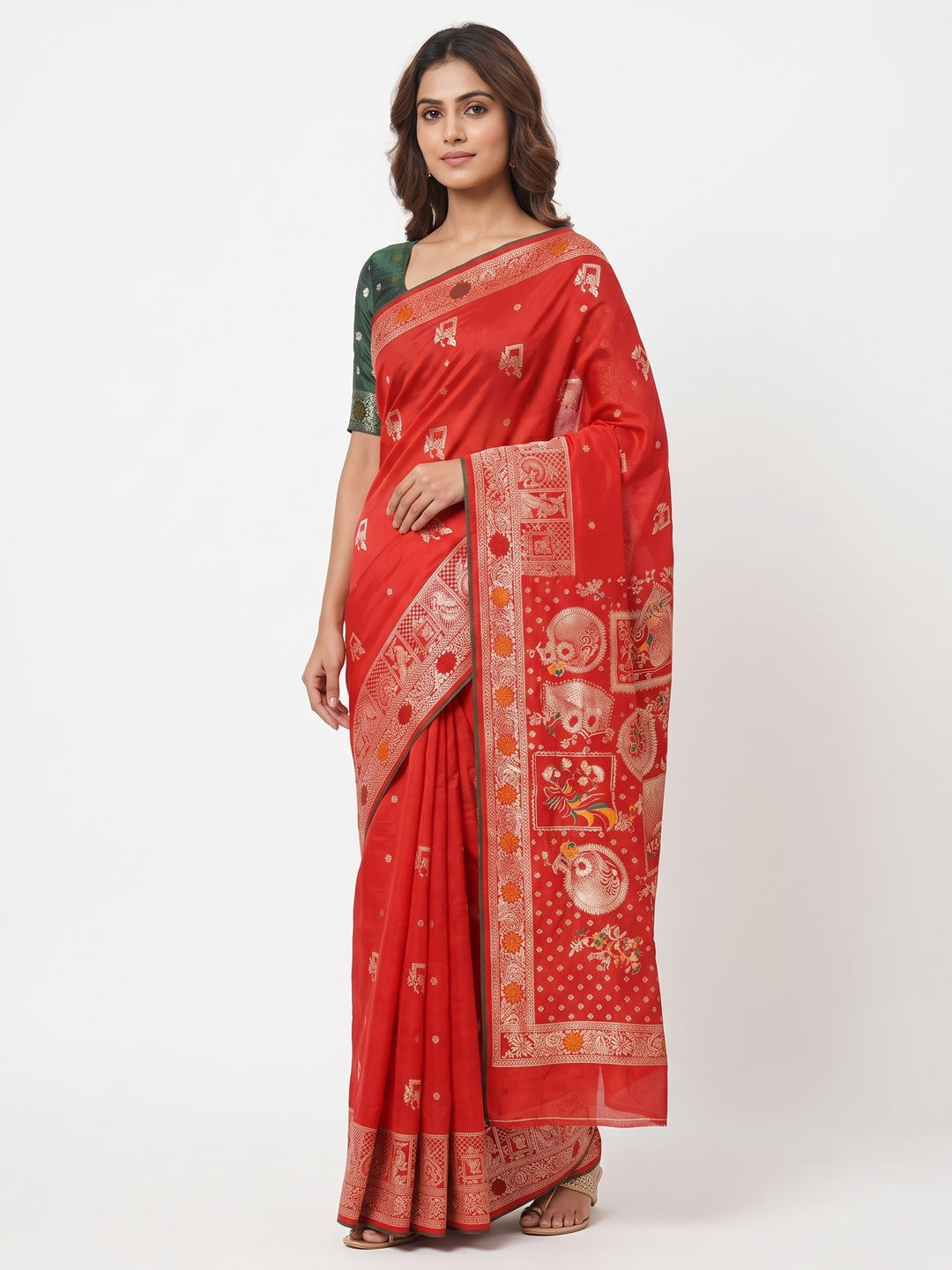 Red Lightweight Muslin Soft Saree Beautified with Classic Meenakari Zari Weaves - Image 1