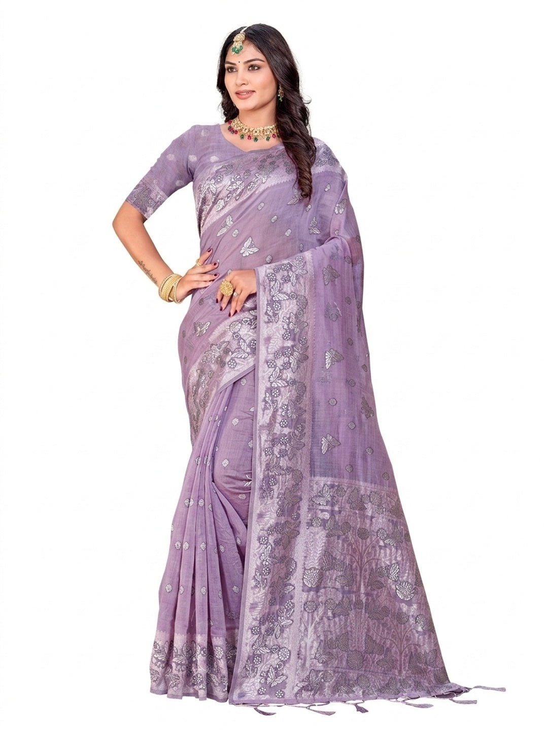 Peachmode Purple Cotton Blend Aarohi cotton Saree - Image 5