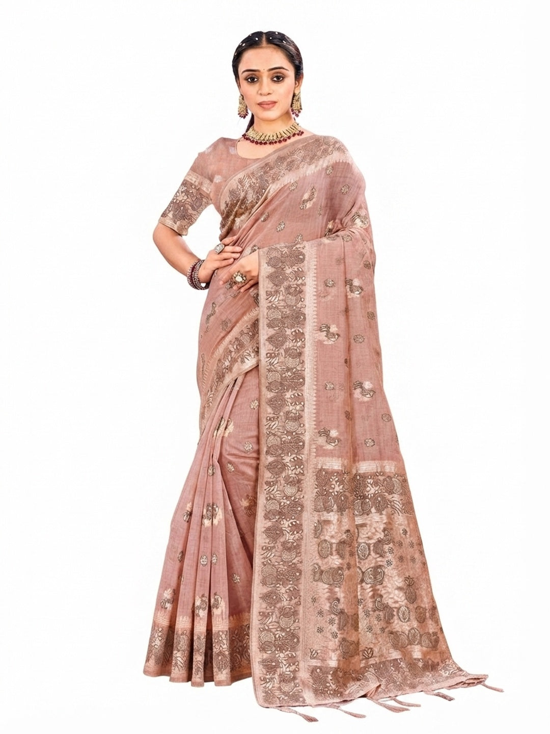 Peachmode Pink Cotton Blend Aarohi cotton Saree - Image 5