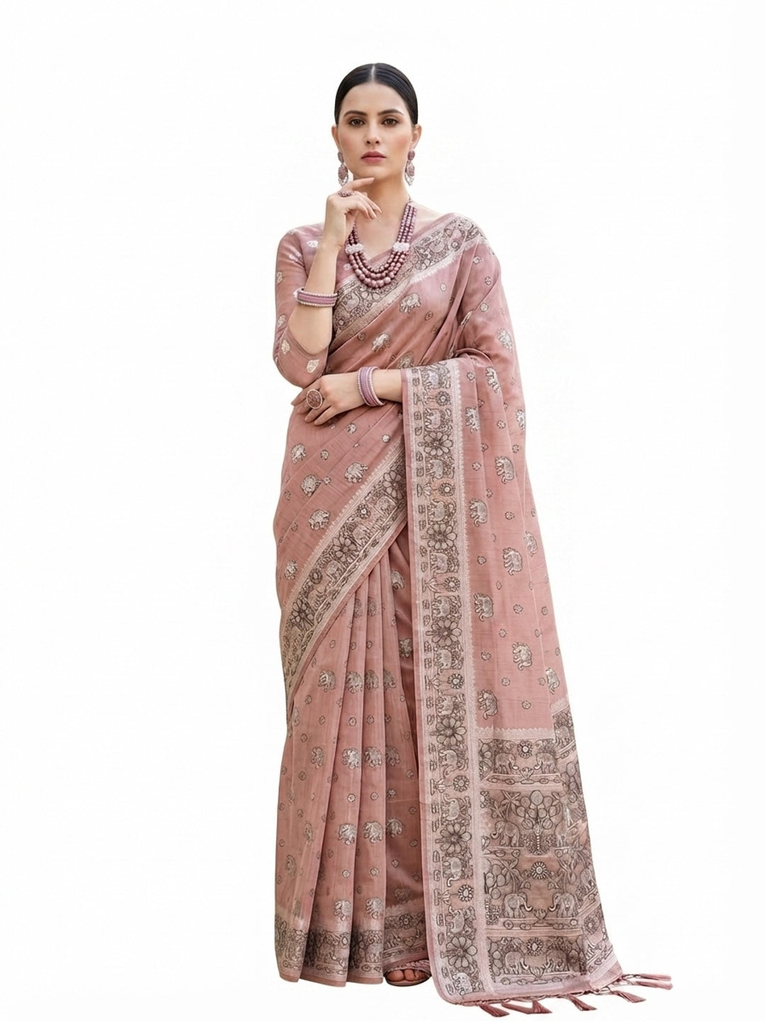 Peachmode Pink Cotton Blend Aarna Saree - Image 6