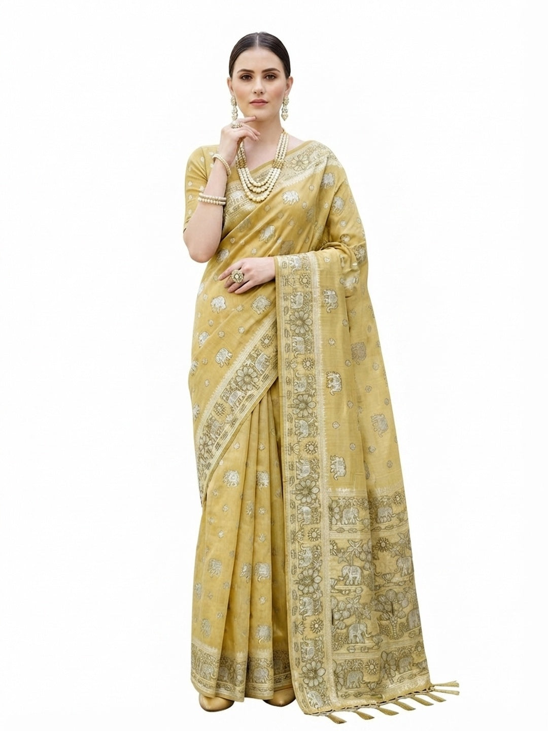 Peachmode Yellow Cotton Blend Aarna Saree - Image 6