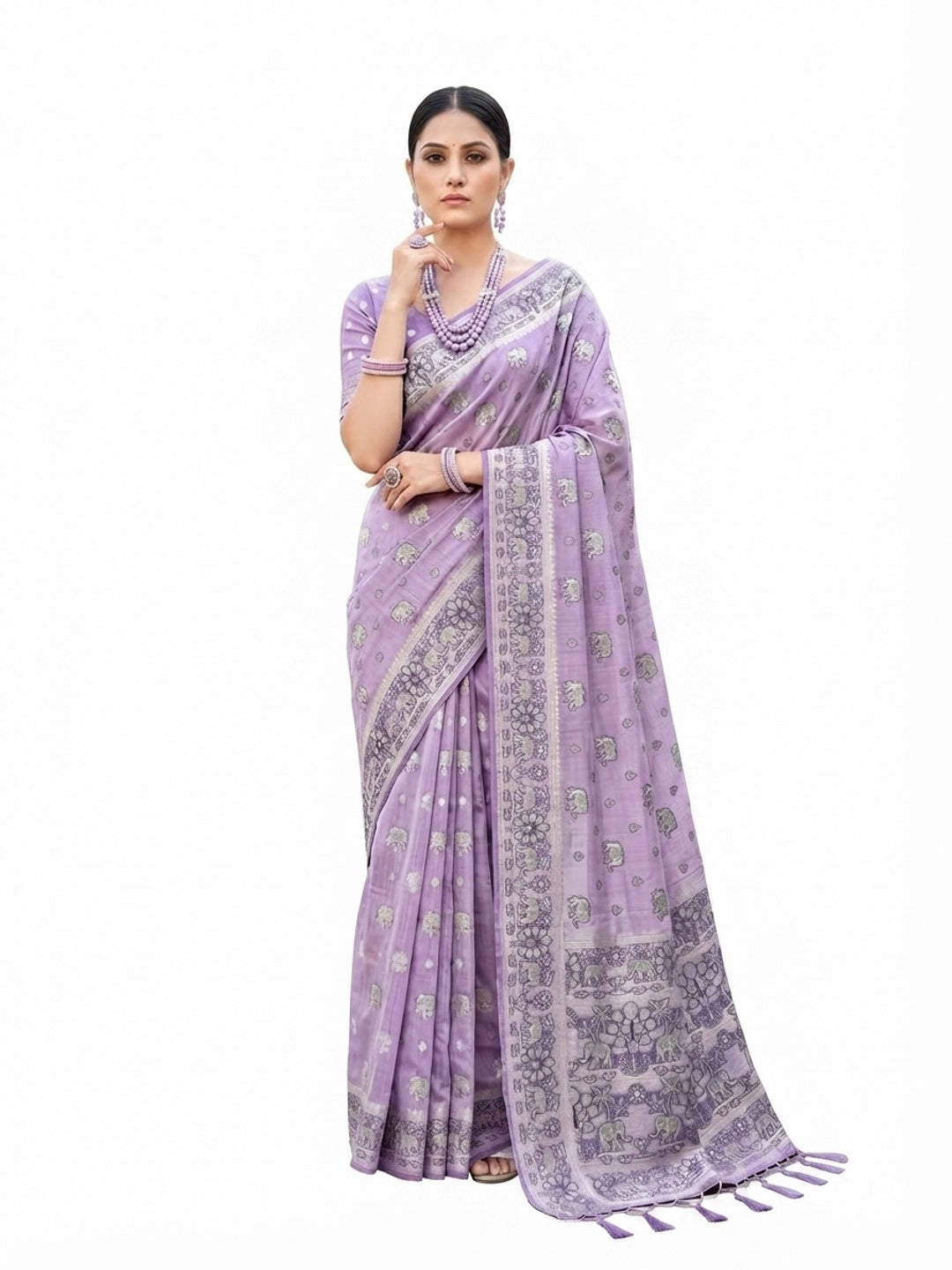 Peachmode Purple Cotton Blend Aarna Saree - Image 6