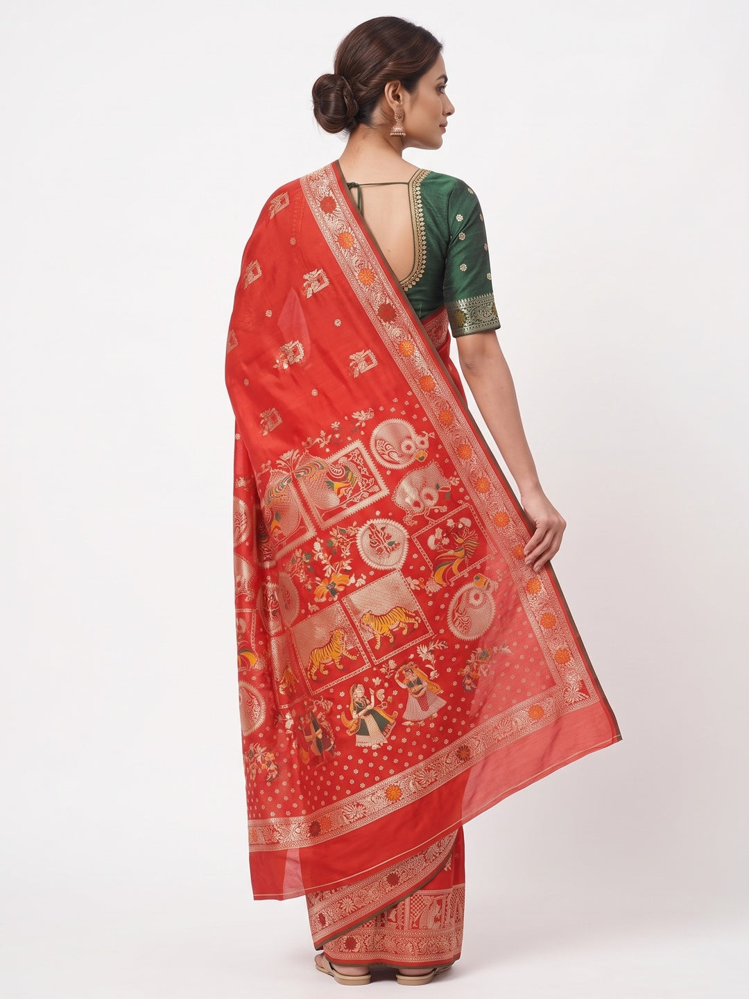 Red Lightweight Muslin Soft Saree Beautified with Classic Meenakari Zari Weaves - Image 2