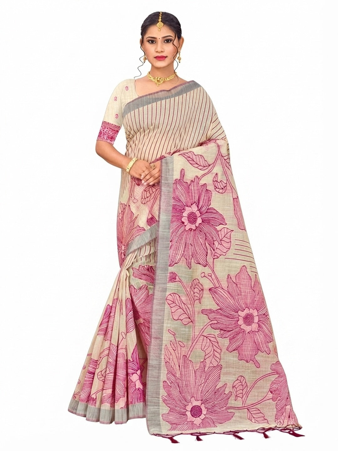 Peachmode Pink Cotton Blend Aarika Cotton Saree - Image 6