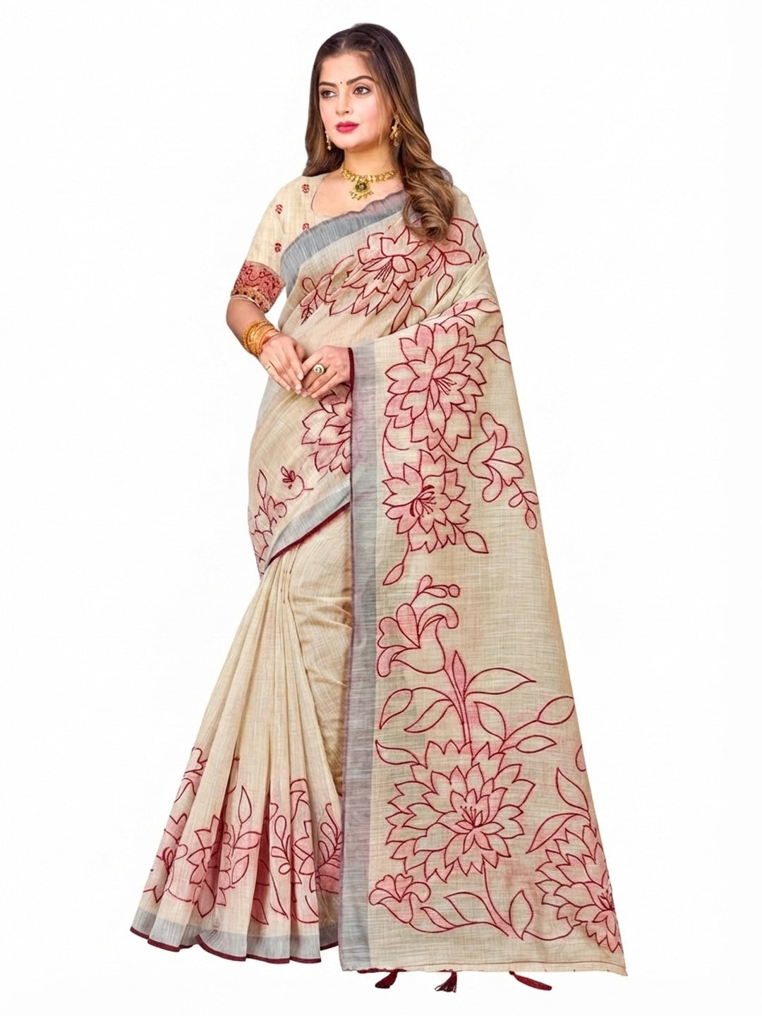Peachmode Maroon Cotton Blend Aarika Cotton Saree - Image 6