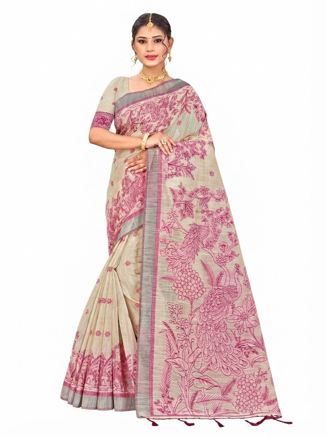 Peachmode Pink Cotton Blend Aarika Cotton Saree - Image 6