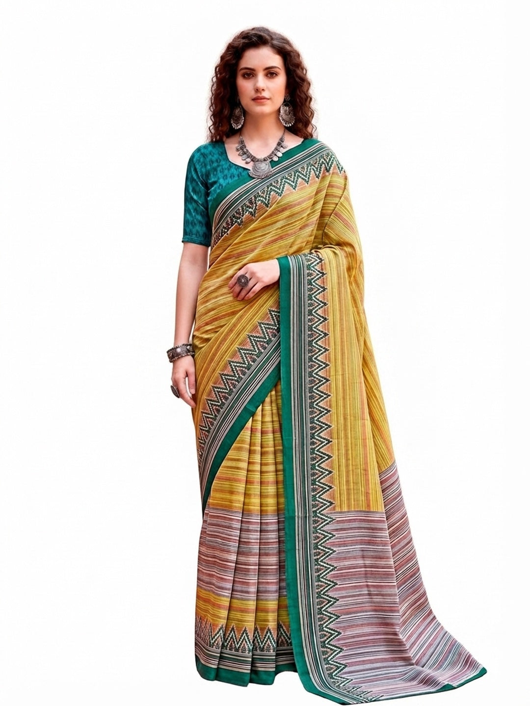 Peachmode Yellow Cotton Blend Aaradhya Saree - Image 6