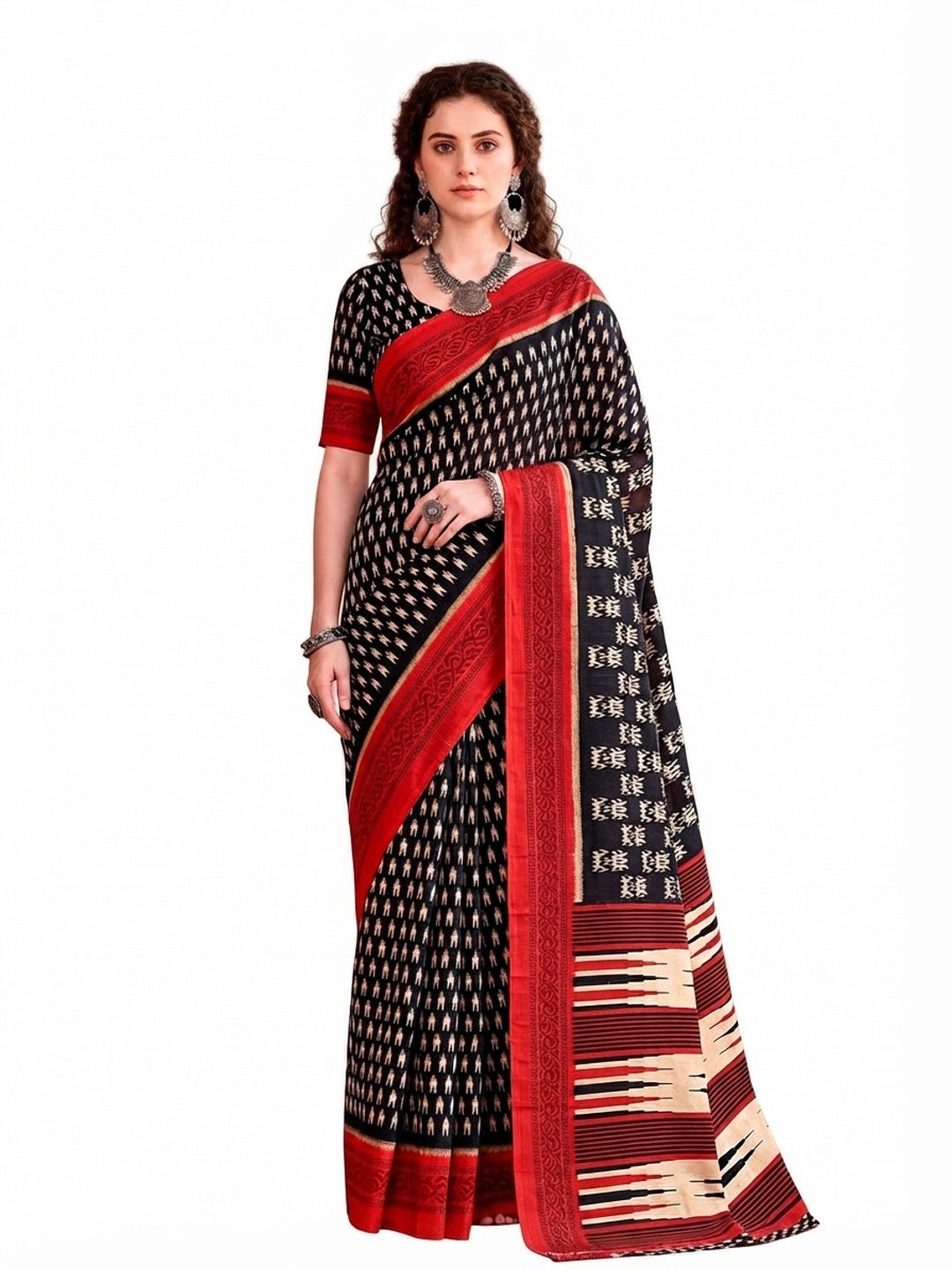 Peachmode Black Cotton Blend Aaradhya Saree - Image 6