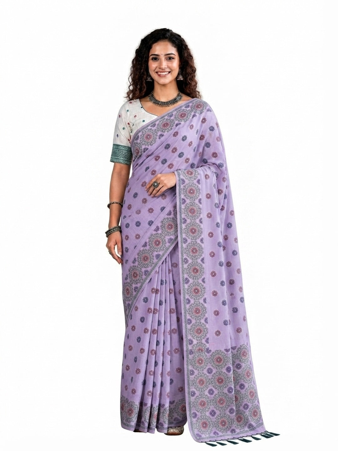 Peachmode Purple Cotton Blend Aananya Saree - Image 6