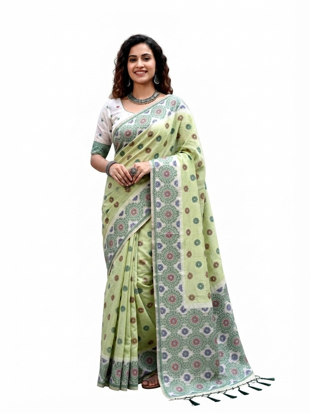 Peachmode Green Cotton Blend Aananya Saree - Image 6