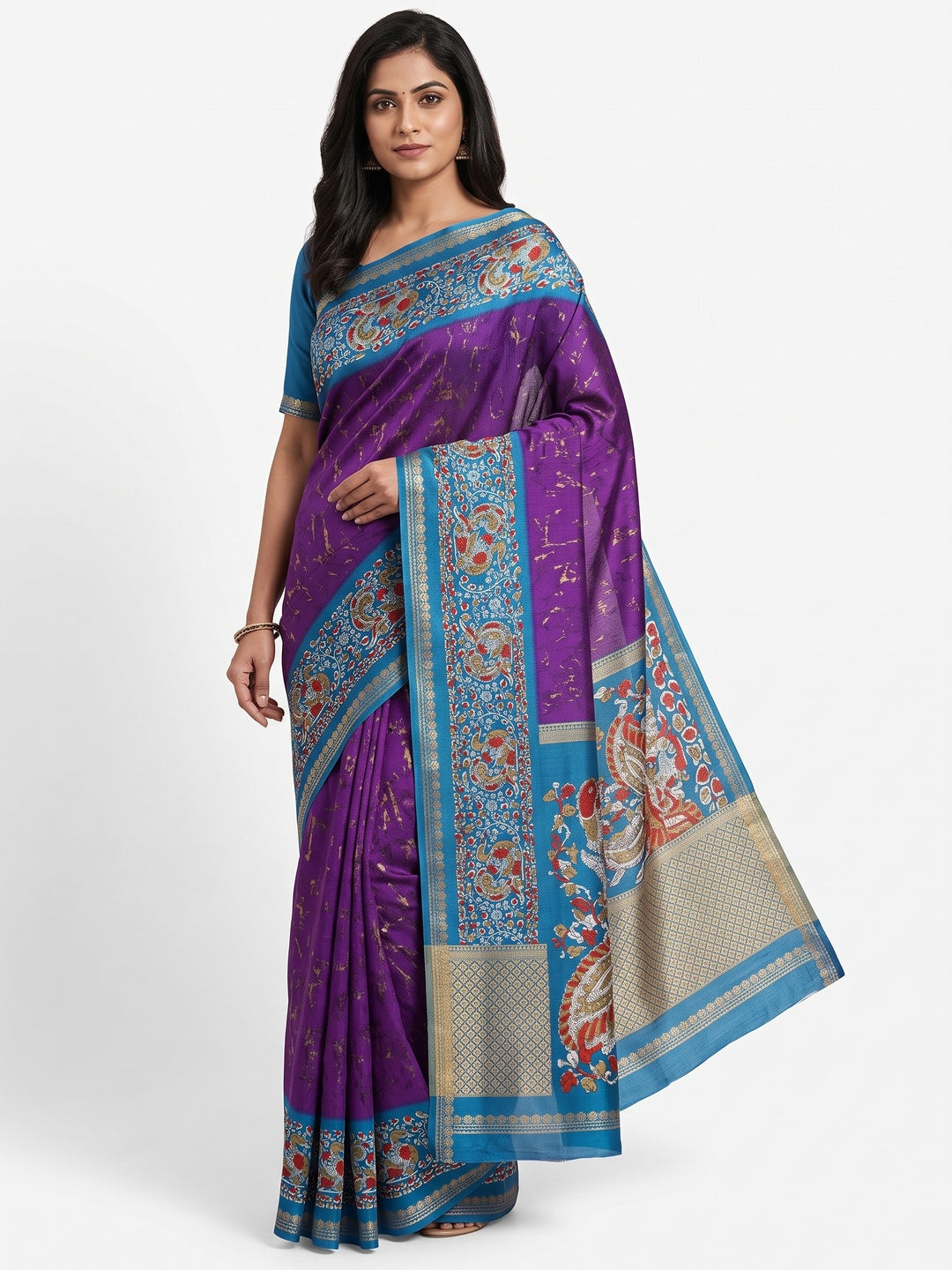 Purple Dola Silk Saree with Abstract Patterns and Kalamkari Pallu Art - Image 1