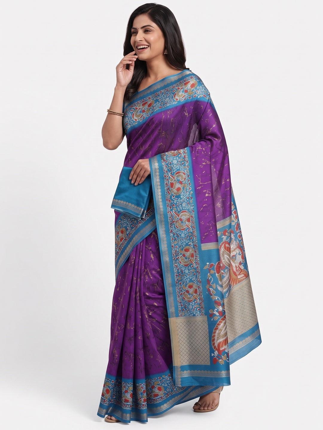 Purple Dola Silk Saree with Abstract Patterns and Kalamkari Pallu Art - Image 3