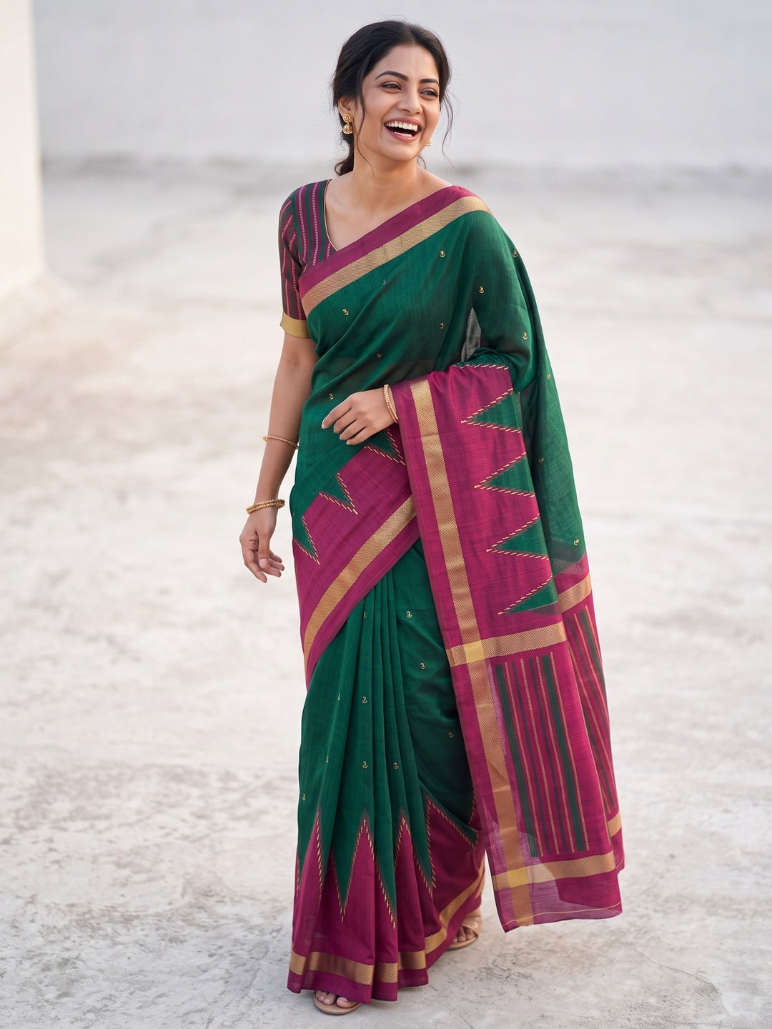 Subtle & Stylish Green  Saree With Ikkat Prints In Luxe Dola Silk For Festive Wear - Image 4