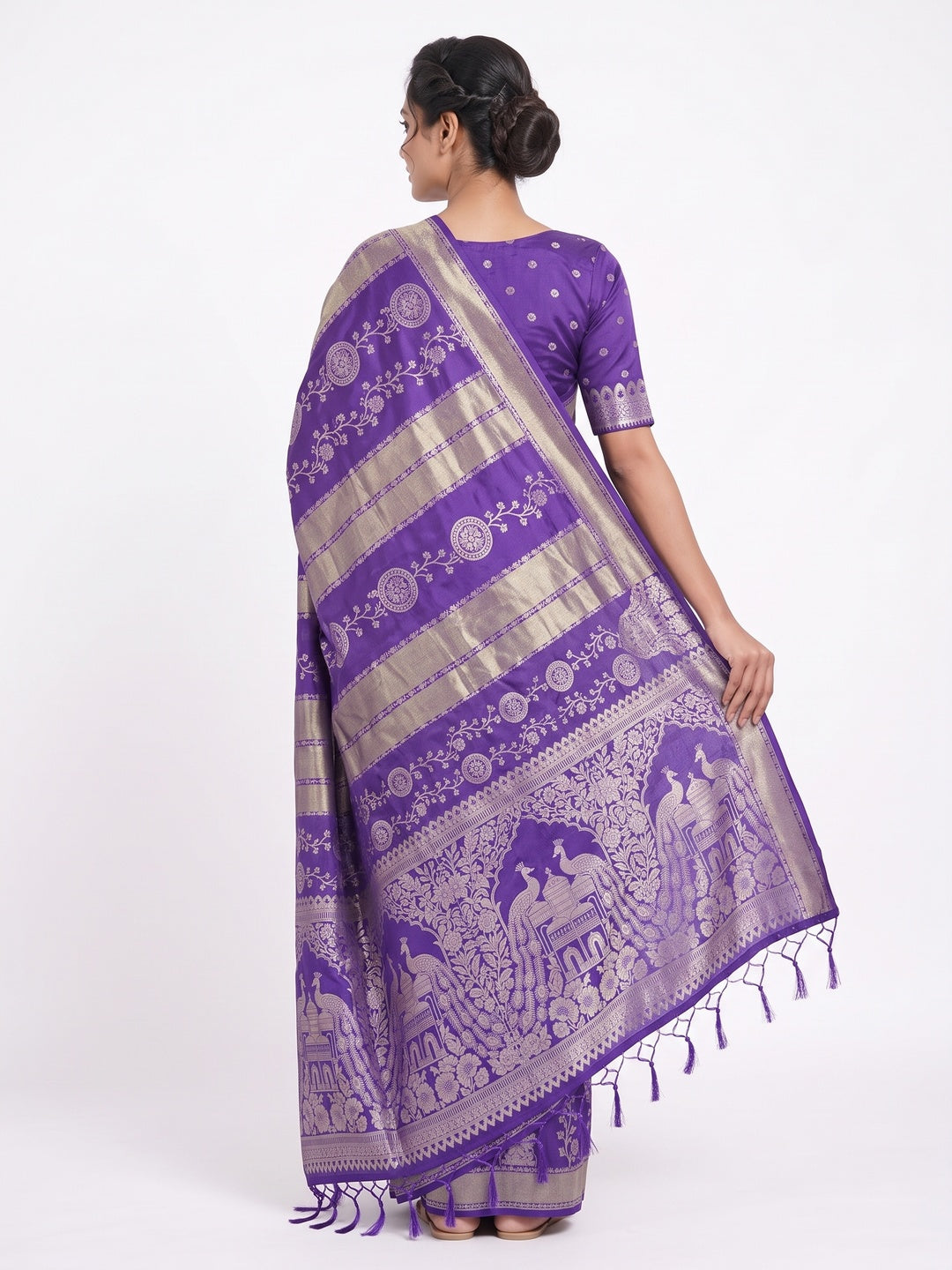 Violet Festive Wear Chinya Tissue Silk Saree Enhanced with Intricate Zari Weaving Detailing - Image 2