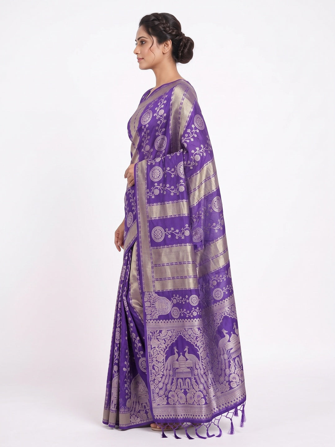 Violet Festive Wear Chinya Tissue Silk Saree Enhanced with Intricate Zari Weaving Detailing - Image 3