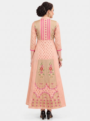 Peach Festive Wear Floral Embroidered Fancy Fabric Anarkali Suit - Image 2