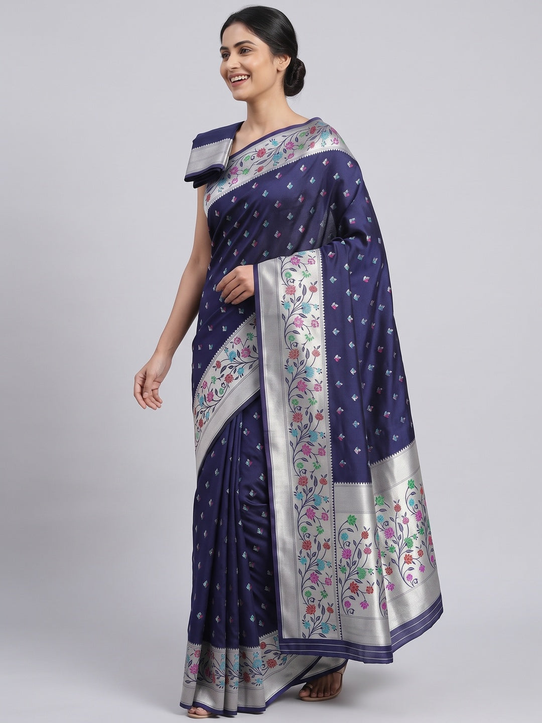 Festive Banarasi Silk Paithani Saree in Blue Enhanced with Zari Weaving - Image 4