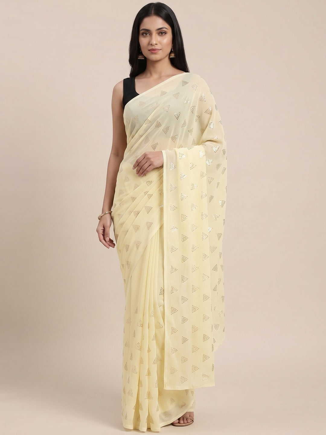 Light Yellow Embellished Work Georgette Saree - Image 5