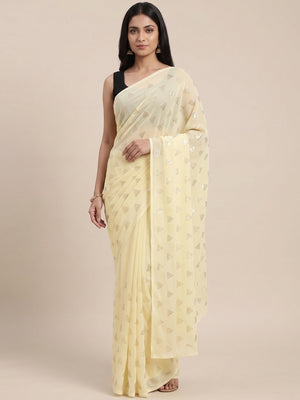 Light Yellow Embellished Work Georgette Saree - Image 5