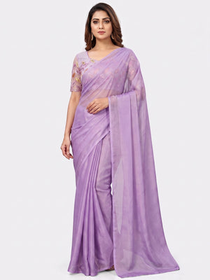 Lavender Solid Chiffon Saree - Image 5
