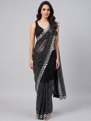 Black Embellished Georgette Saree - Image 1