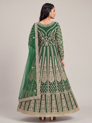 Green Partywear Embroidered Net Anarkali Suit - Image 2