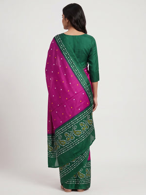 Pink Satin Crepe Saree Showcasing Timeless Bandhani Print - Image 2