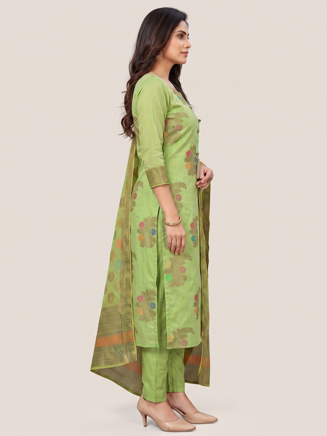 Elegant Green Colored Festive Wear Woven Heavy Banarasi Silk Dress Material - Image 6