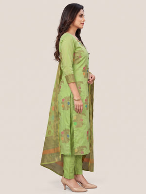 Elegant Green Colored Festive Wear Woven Heavy Banarasi Silk Dress Material - Image 6