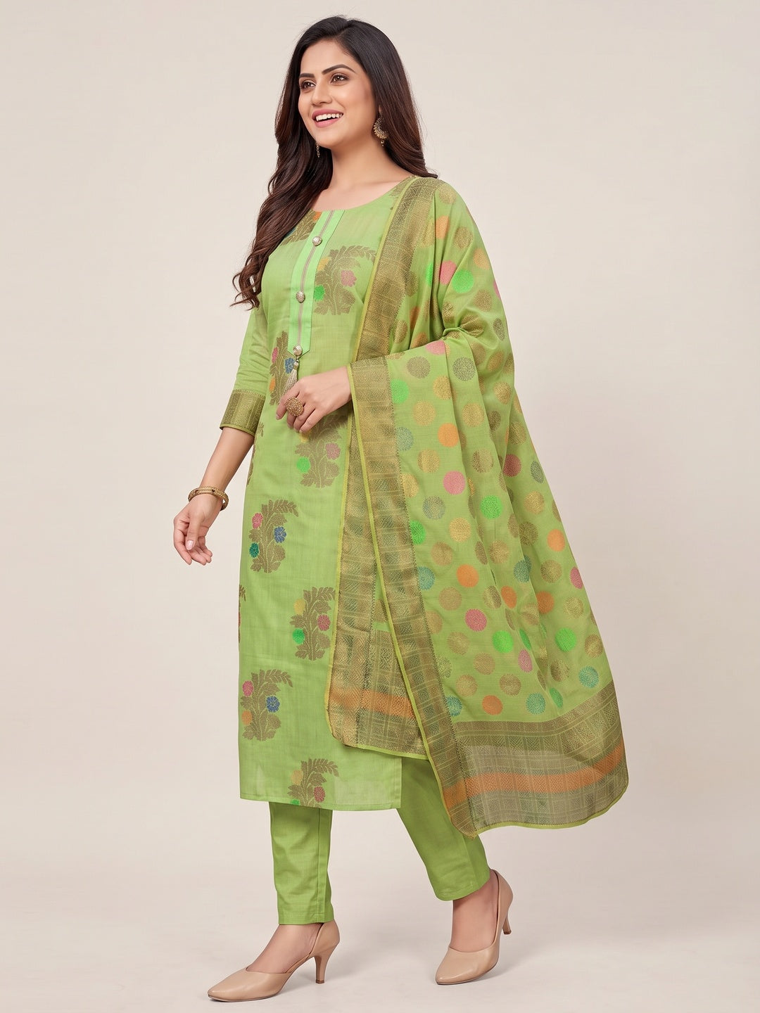 Elegant Green Colored Festive Wear Woven Heavy Banarasi Silk Dress Material - Image 7