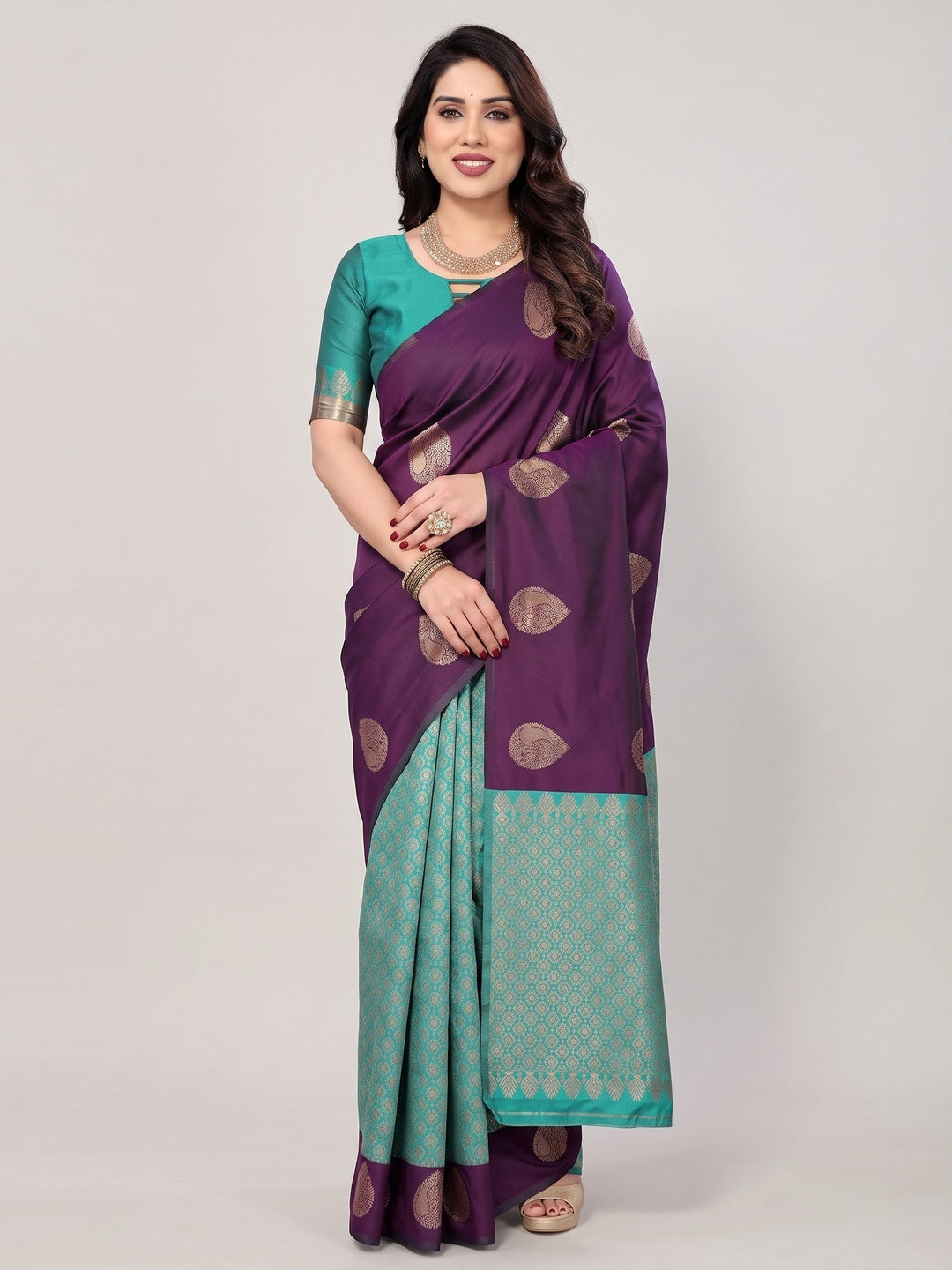 Purple Banarasi Silk Saree With Intricate Zari Weaving - Image 1