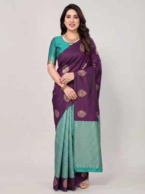Purple Banarasi Silk Saree With Intricate Zari Weaving - Image 1