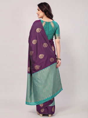 Purple Banarasi Silk Saree With Intricate Zari Weaving - Image 2