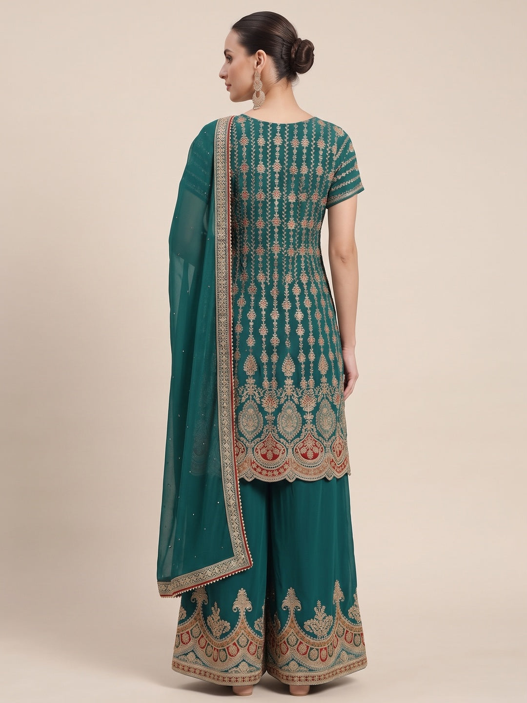 Rama Green Sequins Embroidered Georgette Semi Stitched Sharara Suit - Image 2